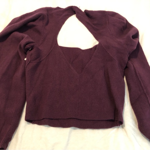 Free people sweater cut out dark red puff sleeve new - Picture 12 of 12